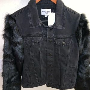 denim jacket with fur sleeves